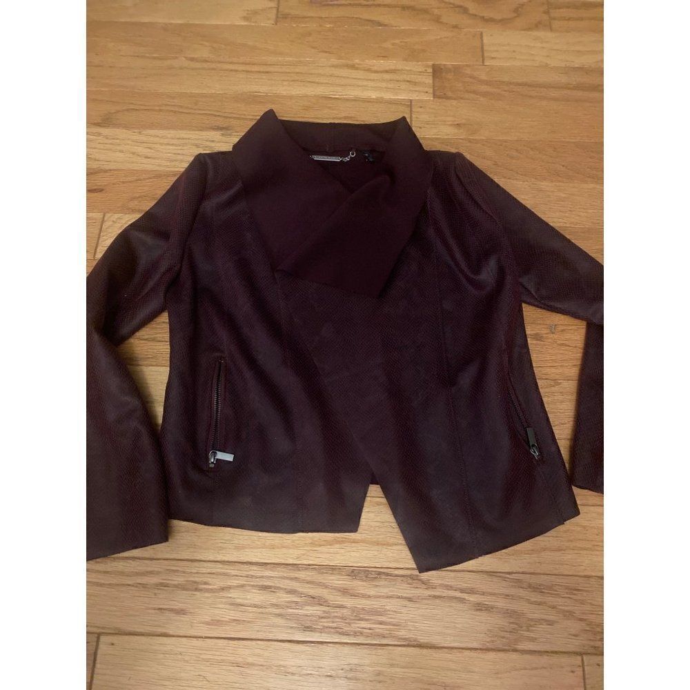 White House Black Market, dark maroon, thin snake skin open jacket size small